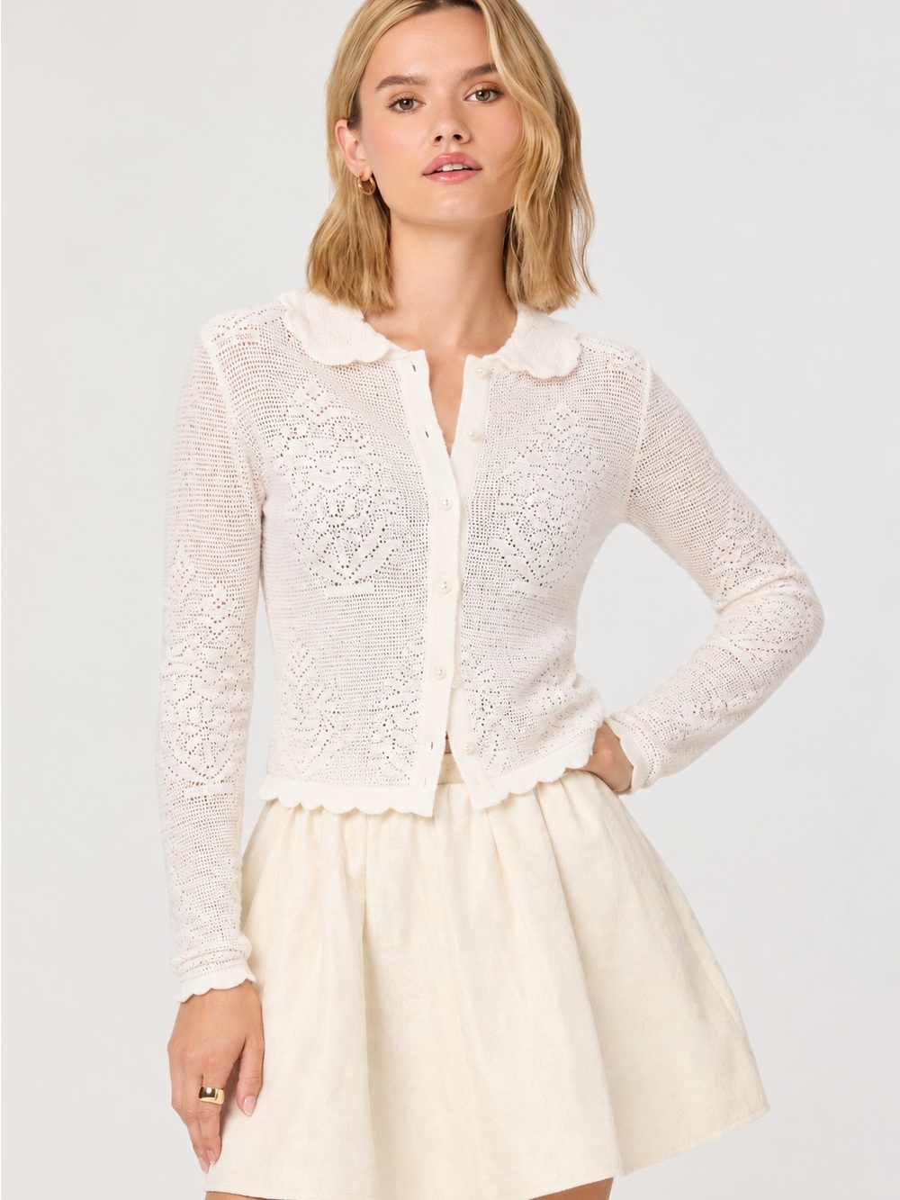 NWT J.Crew Ivory Pointelle Cardigan Sweater XS